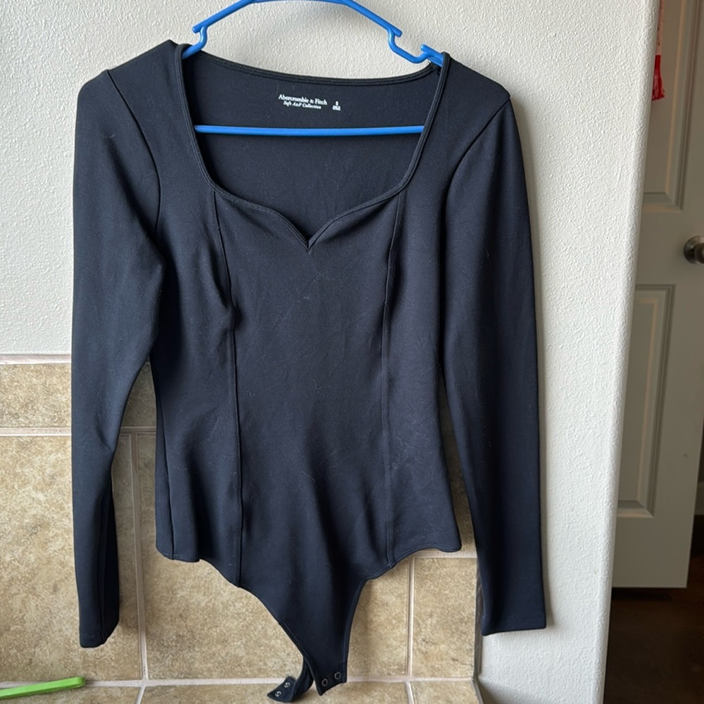 Abercrombie & Fitch Women's Black Bodysuit with Heart Shape Neckline